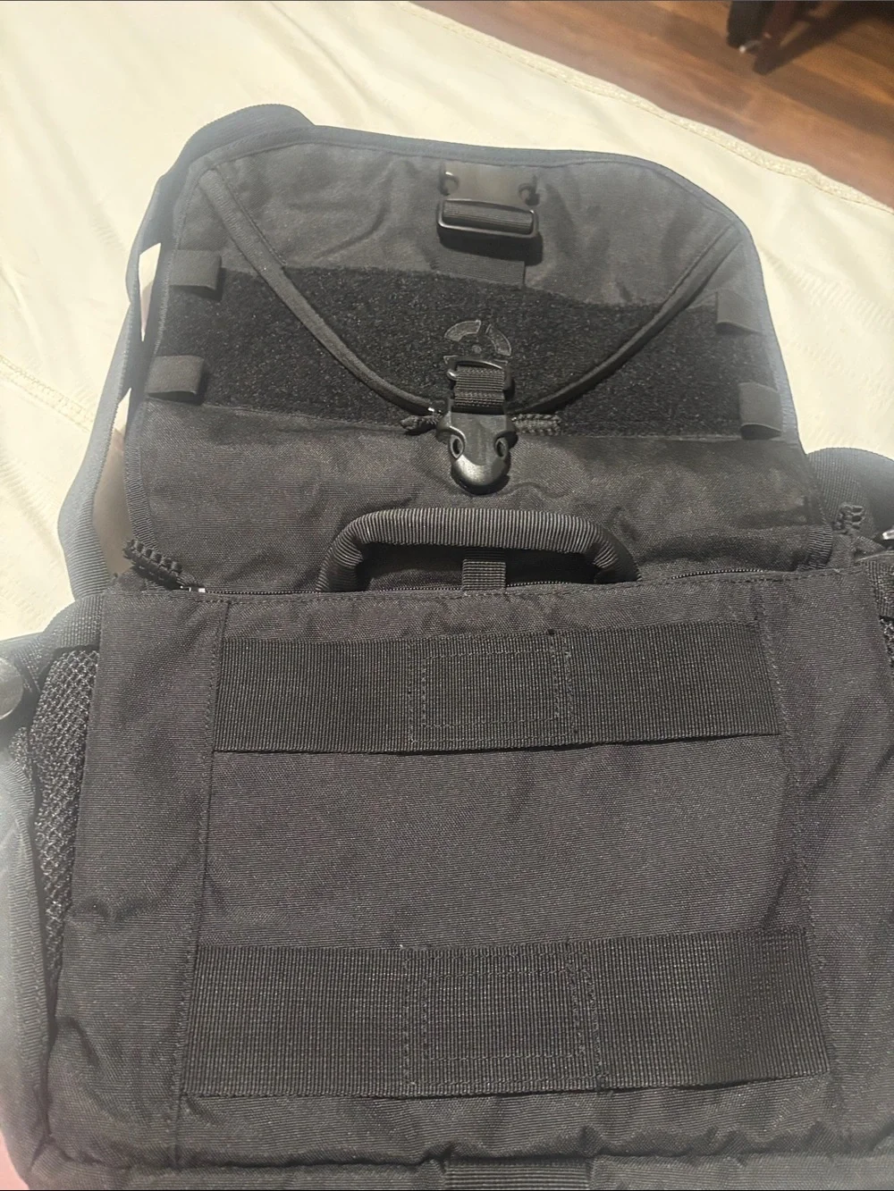 Men's Black Tactical Messenger Bag with Secure Buckle